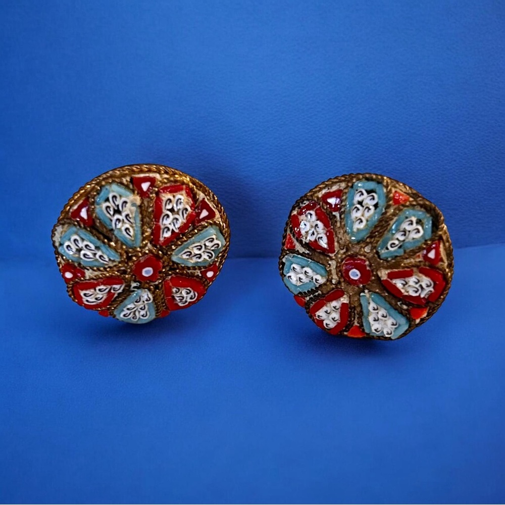 Vintage  Micromosaic Clip on Earrings